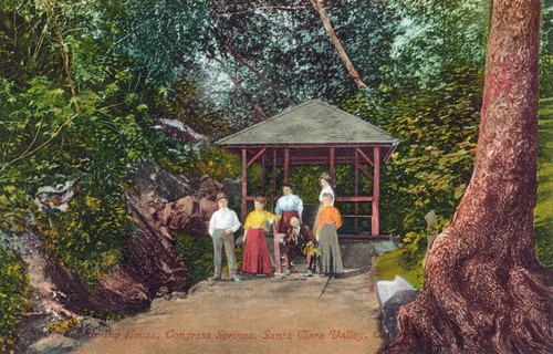 Postcard of the spring house, Congress Springs, Santa Clara Valley