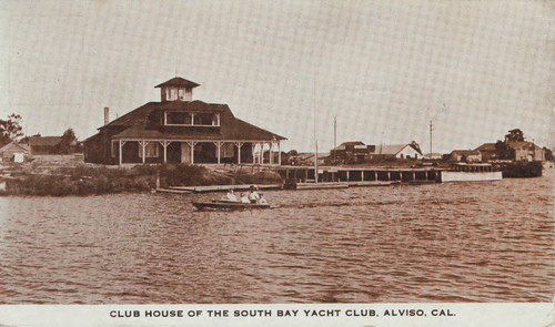 Postcard of the club house of the South Bay Yacht Club, Alviso, California