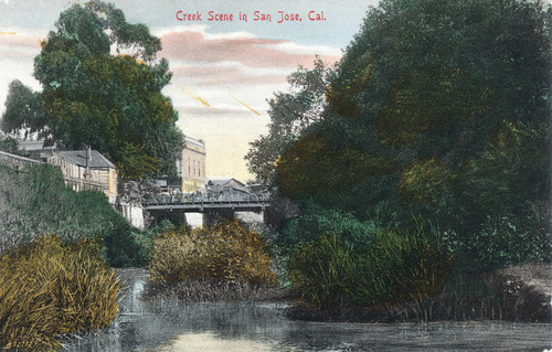 Postcard of a creek scene in San Jose, California