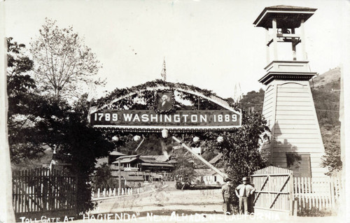 Postcard of the tollgate at the entrance to the Hacienda at New Almaden