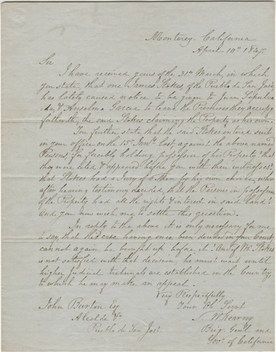 John Burton Correspondence, 1847