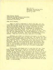 1943 Letter from PHK to Esther Rhoads (American Friends Service Committee)