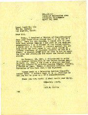 1943 Letter from PHK to Local Board 216 (draft board) 1