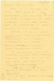 1943 Handwritten Letter from PHK to CKF (Most Likely Charles Ferguson, Adult Education Director, Manzanar)