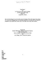 Final Report For La Crosse Drive Box Culvert Crossings At West Little Llagas Creek, Reach 7A