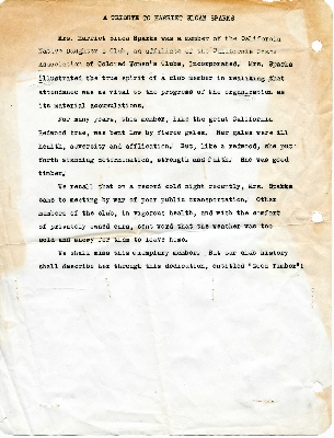 "A tribute to Harriet Sloan Sparks"
