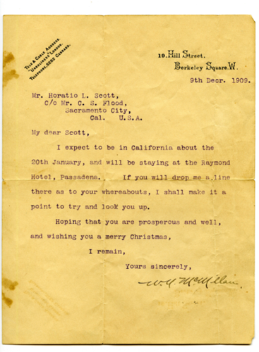 Letter from William McMillan to Horatio L. Scott