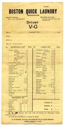 Boston Quick Laundry order form