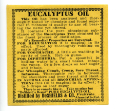 De Shields & Co. advertisement for eucalyptus oil