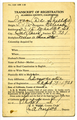 Ivan De Shields voter registration card