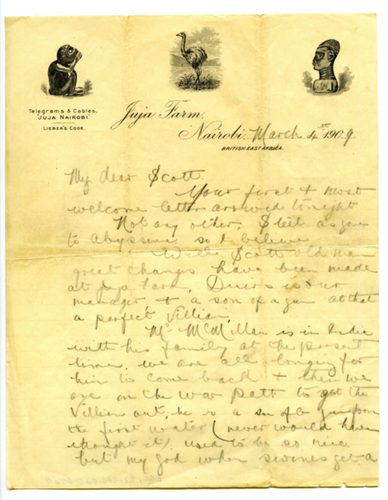 Letter from Juju Farm Nairobi, Kenya to Horatio L. Scott