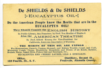 De Shields & Co. advertisement for eucalyptus oil