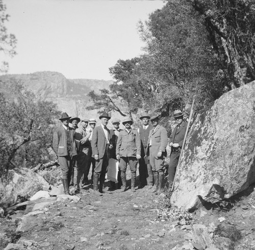 Assistant Secretary of the Interior Mather and party at Hetch Hetchy Dan site