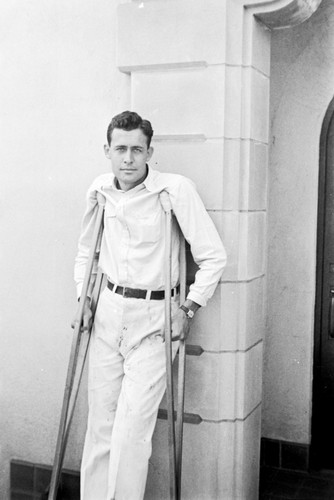 Roger Revelle on crutches