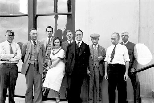 Francis Bertody Sumner, George Francis McEwen, Roger Revelle, Blodwyn Lloyd, Richard H. Fleming, Bjorn Helland Hansen, Thomas Wayland Vaughan, Erik Gustaf Moberg and Winfred Emory Allen at Scripps Institution of Oceanography