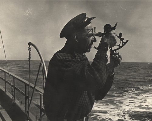 Chem Stose shooting the sun aboard R/V E.W. Scripps