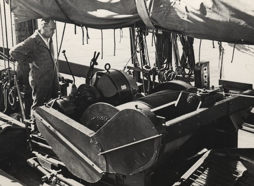 Erik Gustaf Moberg at winch on R/V E.W. Scripps