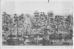 Drawing of the Sacramento waterfront, Sacramento, California, 1850