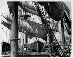 Deck of the clipper ship "Bohemia", about 1960