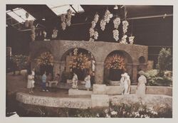 Sonoma Mission theme flower show at the Hall of Flowers at the Sonoma County Fair, Santa Rosa, California, 1969