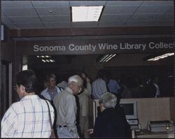 Attendees of the Wine Library opening, 139 Piper Street, Healdsburg, California, 1988