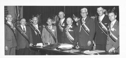 Group of men from an unidentified fraternal organization, Petaluma, California, about 1949