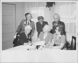 Reunion of pre-1937 Petaluma teachers, Petaluma, California, 1957