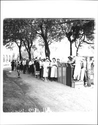 Group of people lined up for breakfast, Petaluma, California, 1955