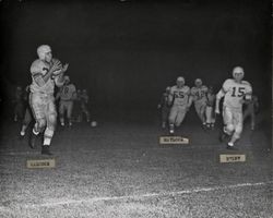 Pass play during Petaluma Leghorn game against the Presidio