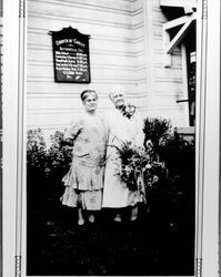 Sara Lobb and unidentified woman in front of Church of Christ, Geyserville, California, 1925