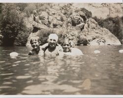 Janet and Mary McGregor swimming with an unidentified woman, circa 1928