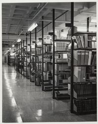 Periodical shelves in the Closed Stacks area of the library, Santa Rosa, California, 1969