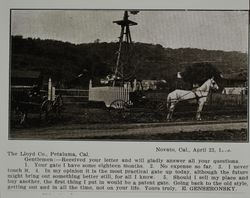 Lloyd gate at the Genseronsky farm in Novato, California, as shown in the Lloyd Co. catalog for 1912