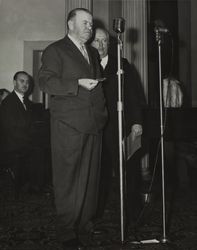 Vernon C. Silvershield and Maurie Nelligan at the microphone, Fourth Street and B Street, Santa Rosa, California