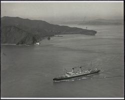 Ship clearing the Golden Gate, Golden Gate Bridge, San Francisco, California, 1920s