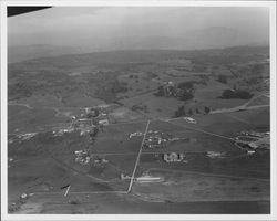 Aerial view of Dry Creek(?) Valley, California fields and vineyards, 1959