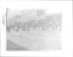 Band marching in a Petaluma, California parade, about 1882