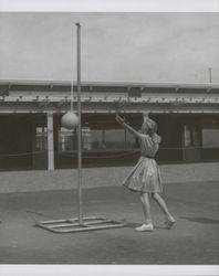 Tether ball at McNear School, 650 Sunnyslope Avenue, Petaluma, California, in the 1960s