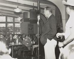 Elzo McCluskey gives a speech at the Sonoma County Fair, Santa Rosa, California, about 1965