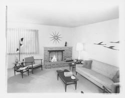 Living room in model homes on Allison Drive, Rohnert Park, California, 1958