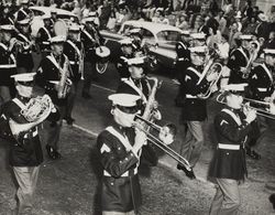 Marine marching band in the Sonoma County Fair Parade, Santa Rosa, California, 1958