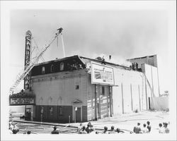 Extinguishing the fire at the California Theatre, Petaluma, California, 1957