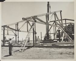 Petaluma Library under construction, 100 Fairgrounds Drive, Petaluma, California, 1975