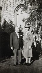 Morris and Mary Cader pose in front of their house at 101 Seventh Street, Petaluma, California, about 1943