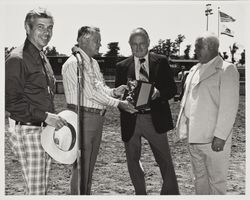 Stornetta Brothers accept the 1976 Dairy of the Year award at the Sonoma County Fair, Santa Rosa, California