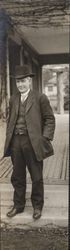 Luther Burbank stepping off the side of his porch, Santa Rosa