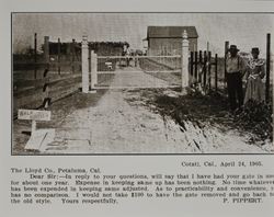 Lloyd gate at the P. Pippert farm in Cotati, California, as shown in the Lloyd Co. catalog for 1912