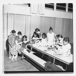 Girls at Doyle Park School learning to crochet, Santa Rosa, California, 1972