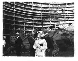 First woman at bottom of the big reactor excavation on Bodega Head, Bodega Bay, California, 1963