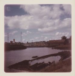 Burnt and rotting hull of the paddle wheeler "Petaluma", Petaluma, California, about 1960